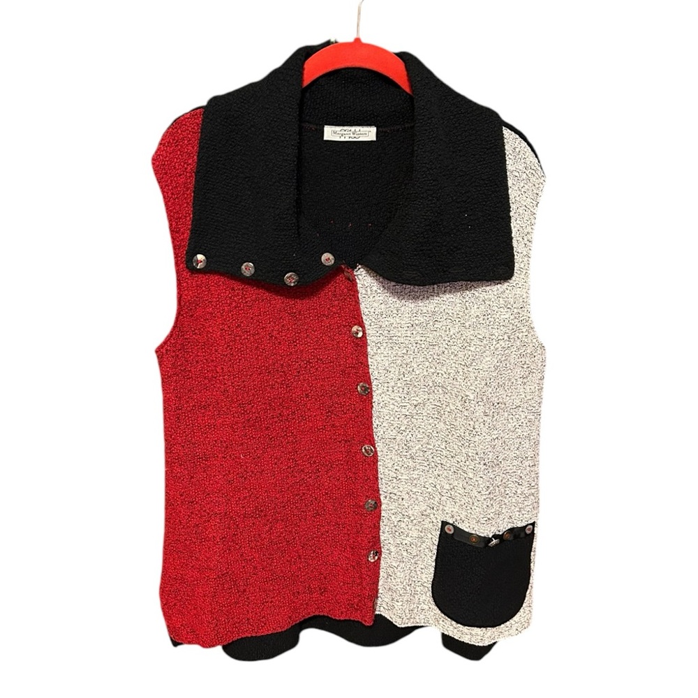 Margaret Winters Cowl Neck Sweater Vest Women's Medium Colorblock Pockets